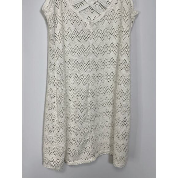 Women's Criss Cross Lace Tank Dress Swimsuit Beach Swim Cover Up White Medium - Picture 4 of 6